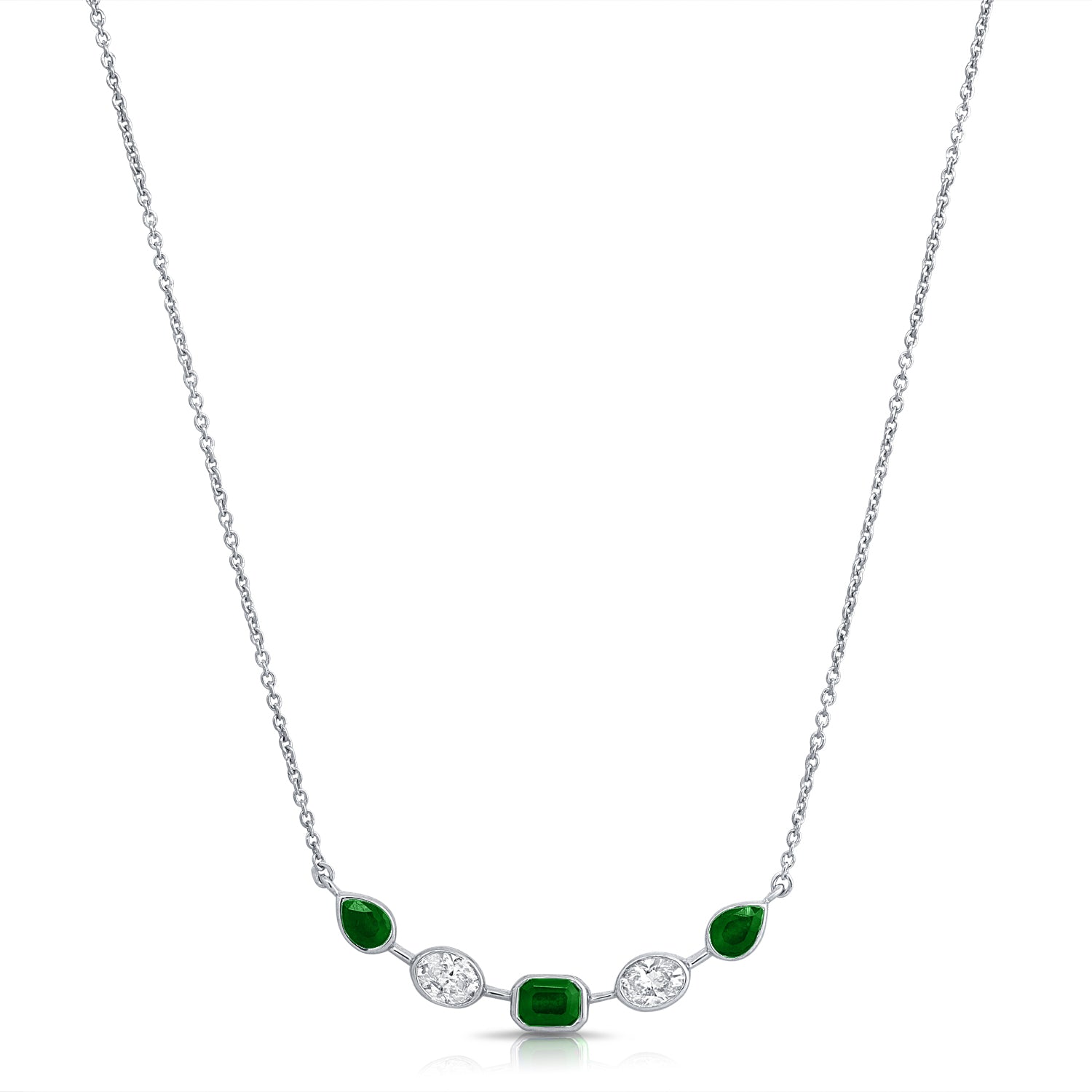 14K Gold 1.30ct Emerald & Oval Diamond Bezel Pendant Necklace