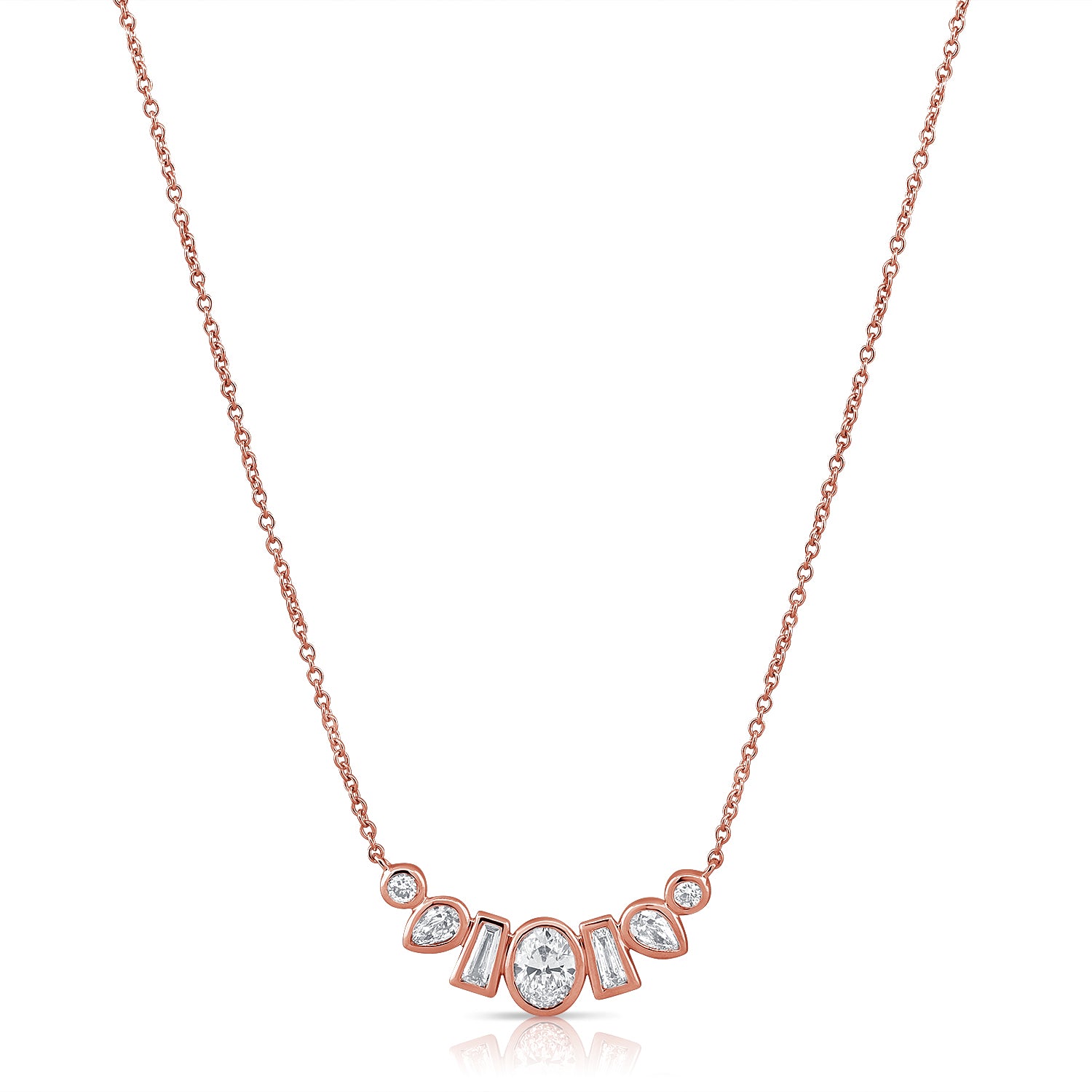 14K Gold 0.56ct Multi-Shape Diamond Bezel Pendant Necklace