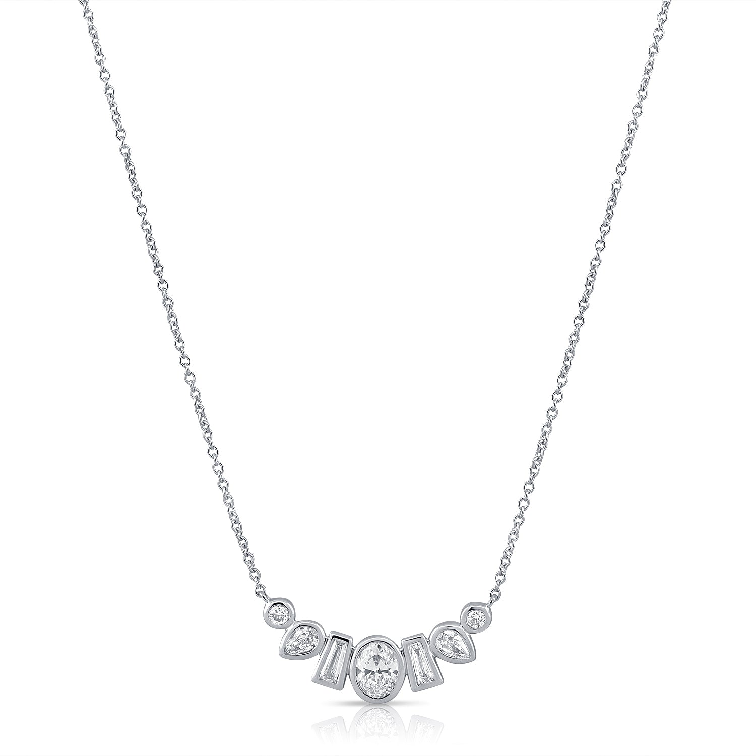 14K Gold 0.56ct Multi-Shape Diamond Bezel Pendant Necklace