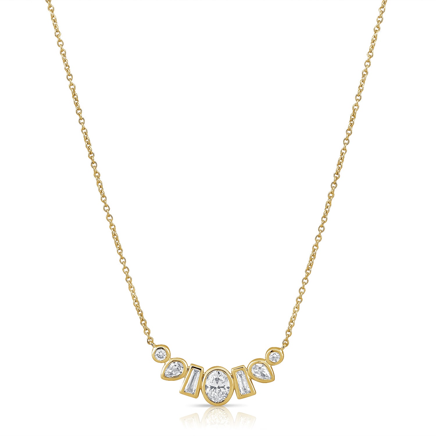 14K Gold 0.56ct Multi-Shape Diamond Bezel Pendant Necklace