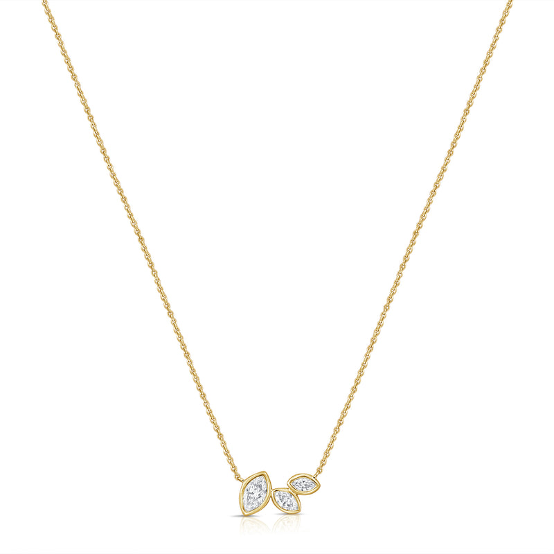 14K Gold Marquise Diamond Trio Necklace (0.42 Carat) – Bezel-Set Pendant