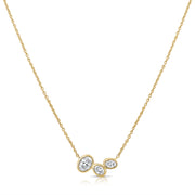 14K Gold 0.46ct Oval Diamond Bezel Three-Stone Pendant Necklace