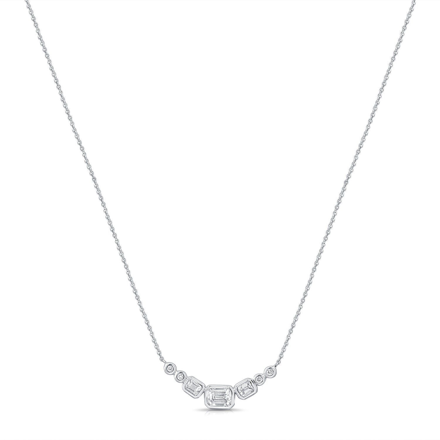 14K Gold 0.58ct Emerald & Round Diamond Bezel Station Necklace