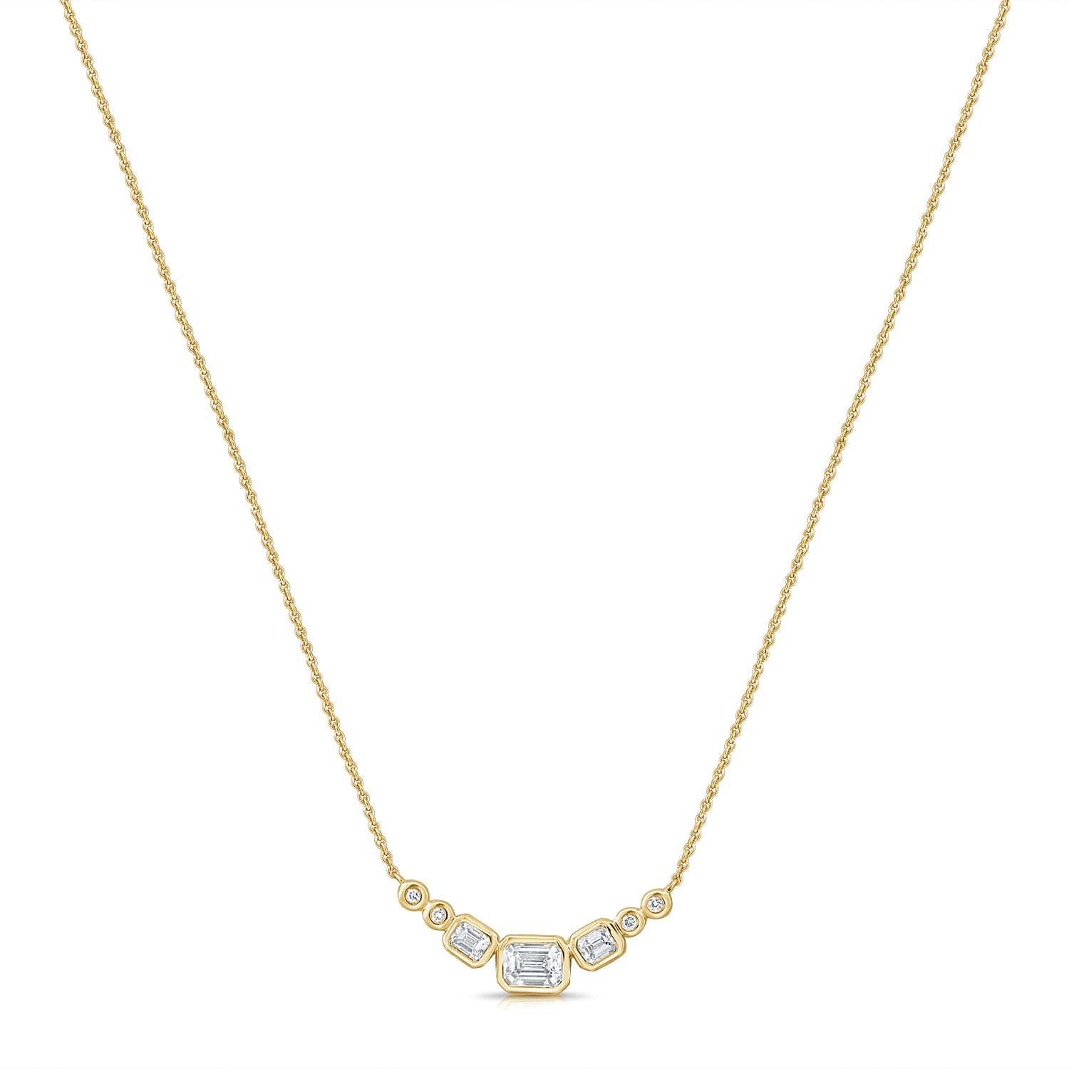 14K Gold 0.58ct Emerald & Round Diamond Bezel Station Necklace