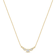 14K Gold 0.58ct Emerald & Round Diamond Bezel Station Necklace