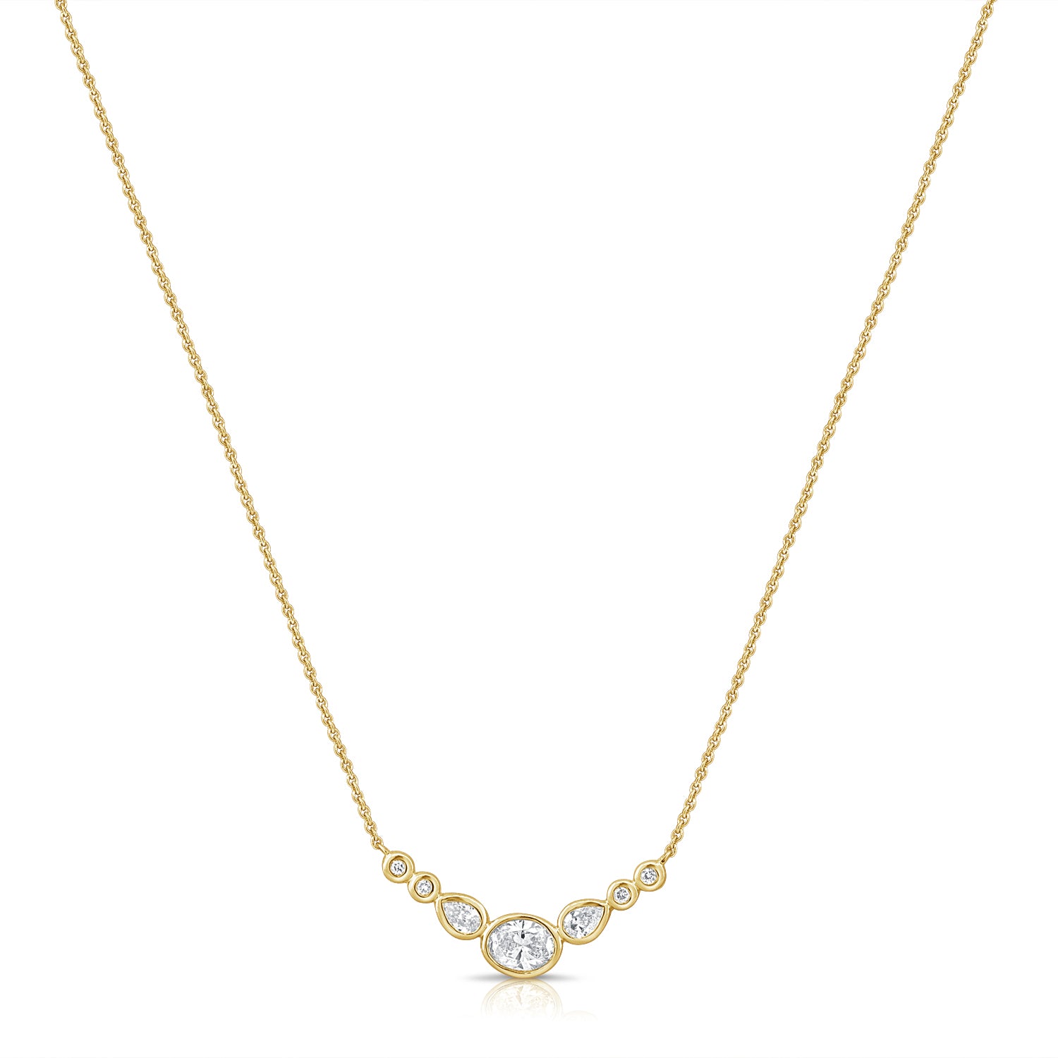 14K Gold 0.48ct Oval, Pear & Round Diamond Bezel Station Necklace