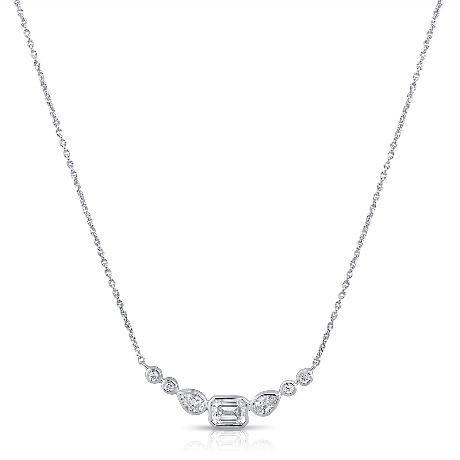 14K Gold 0.55ct Emerald, Pear & Round Diamond Bezel Station Necklace