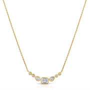 14K Gold 0.55ct Emerald, Pear & Round Diamond Bezel Station Necklace