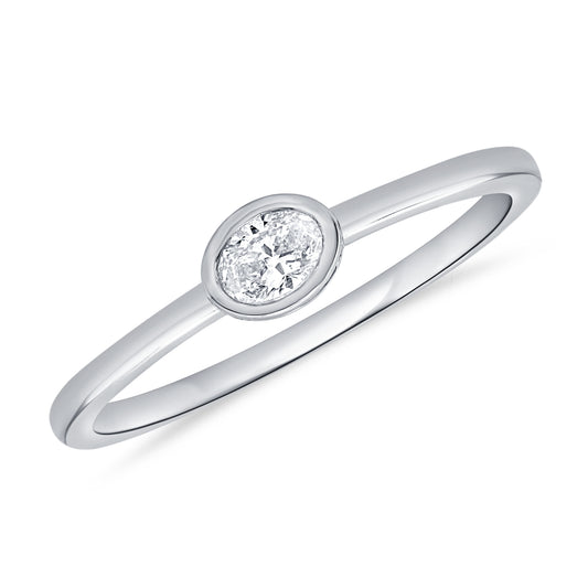 0.18 Carat Oval-Cut Diamond Bezel Ring in 14K White, Yellow, or Rose Gold