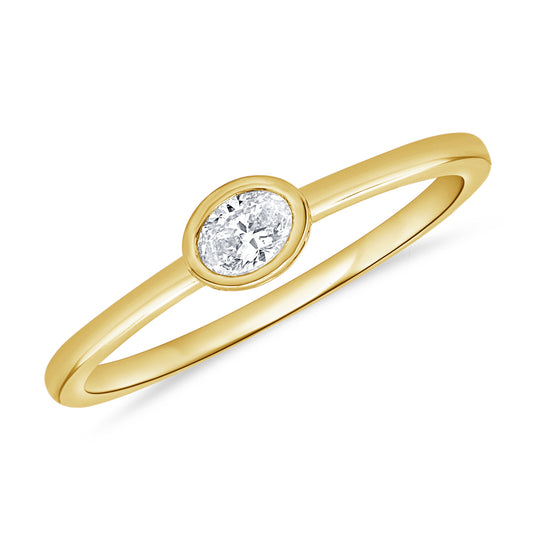 0.18 Carat Oval-Cut Diamond Bezel Ring in 14K White, Yellow, or Rose Gold