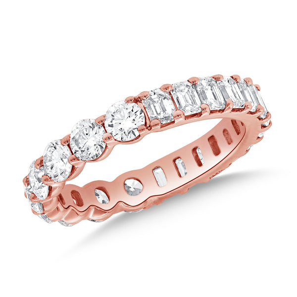 14K Gold Emerald & Round Diamond Eternity Band (2.73 Carat) – Mixed Cut Full Circle Ring in White, Yellow, or Rose Gold