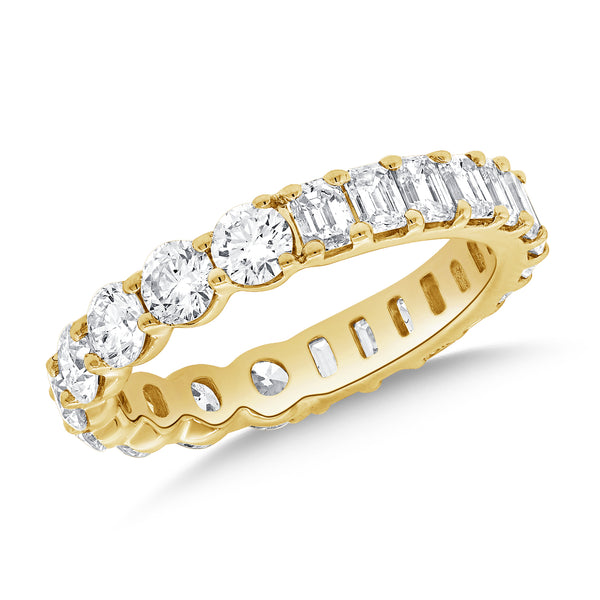 14K Gold Emerald & Round Diamond Eternity Band (2.73 Carat) – Mixed Cut Full Circle Ring in White, Yellow, or Rose Gold