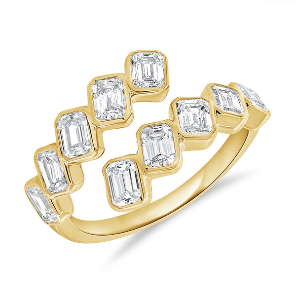 Contemporary 14K Gold Emerald-Cut Diamond Wrap Ring with 1.58 Carats