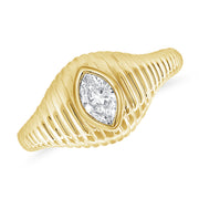 14K Gold 0.32ct Marquise Diamond Fluted Bezel Ring – Sculpted Solitaire Statement Ring