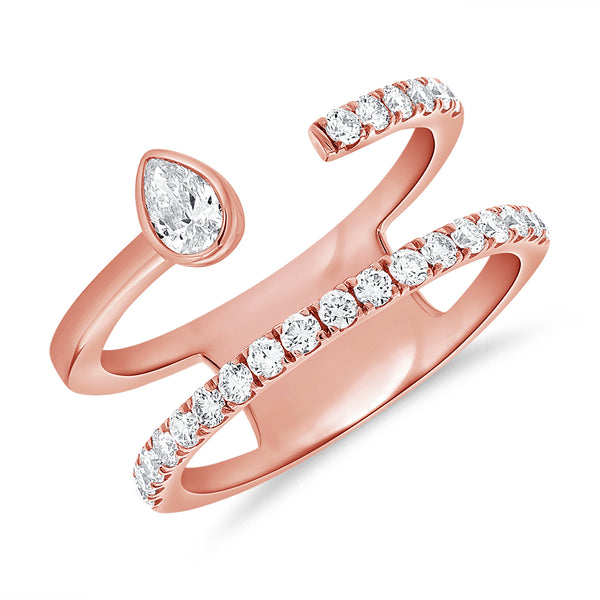 14K Gold Pear & Round Diamond Wrap Ring (0.57 Carat) – Contemporary Open Band in White, Yellow, or Rose Gold