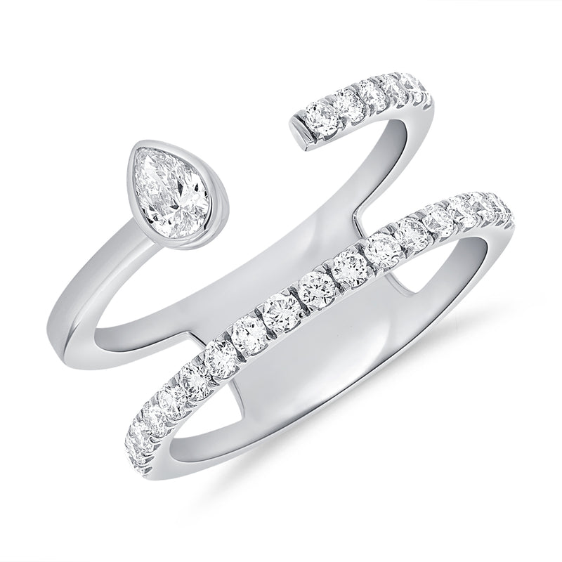 14K Gold Pear & Round Diamond Wrap Ring (0.57 Carat) – Contemporary Open Band in White, Yellow, or Rose Gold