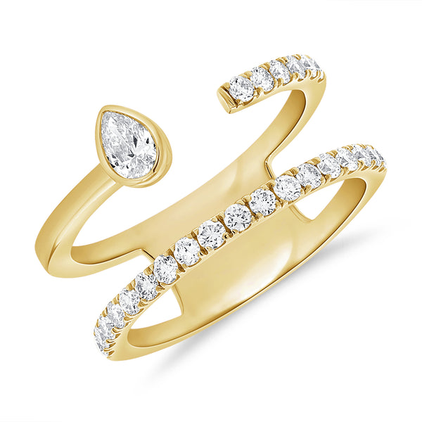 14K Gold Pear & Round Diamond Wrap Ring (0.57 Carat) – Contemporary Open Band in White, Yellow, or Rose Gold