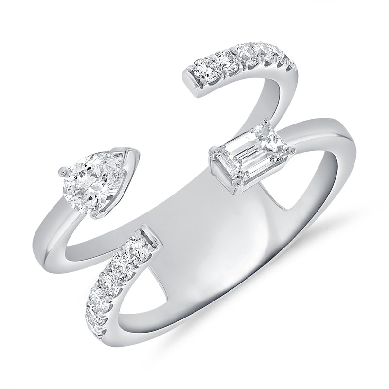 14K Gold Diamond Wrap Ring (0.59 Carat) – Pear, Emerald & Round Cut Diamonds in Open Band Design
