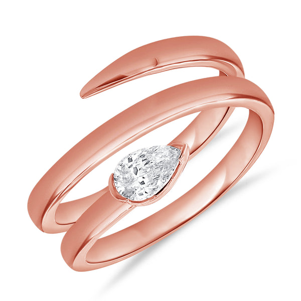 14K Gold Pear-Shaped Diamond Wrap Ring (0.29 Carat) – Bezel-Set Solitaire Band in White, Yellow, or Rose Gold