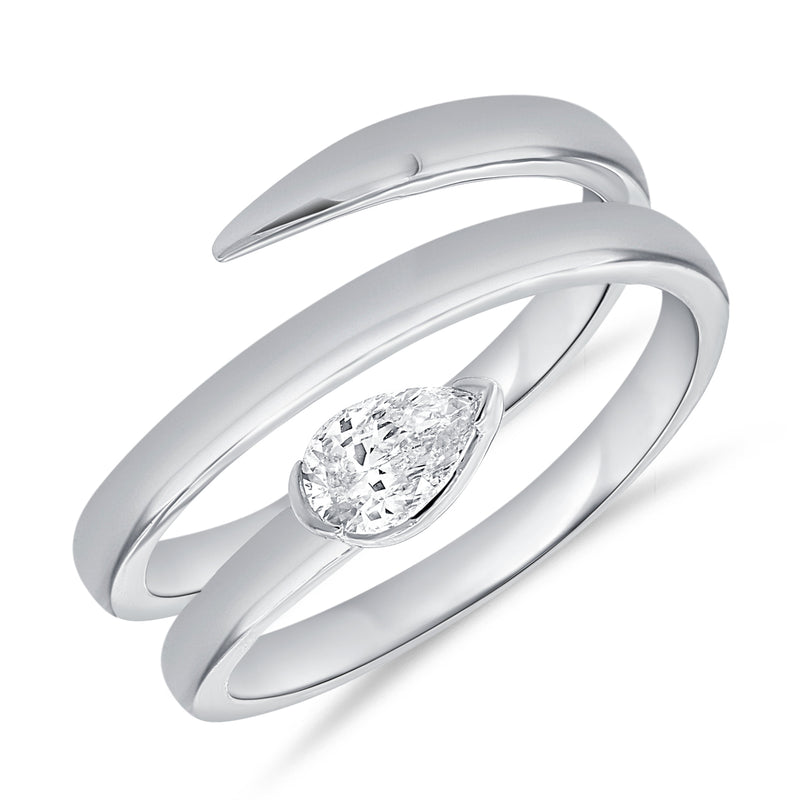 14K Gold Pear-Shaped Diamond Wrap Ring (0.29 Carat) – Bezel-Set Solitaire Band in White, Yellow, or Rose Gold