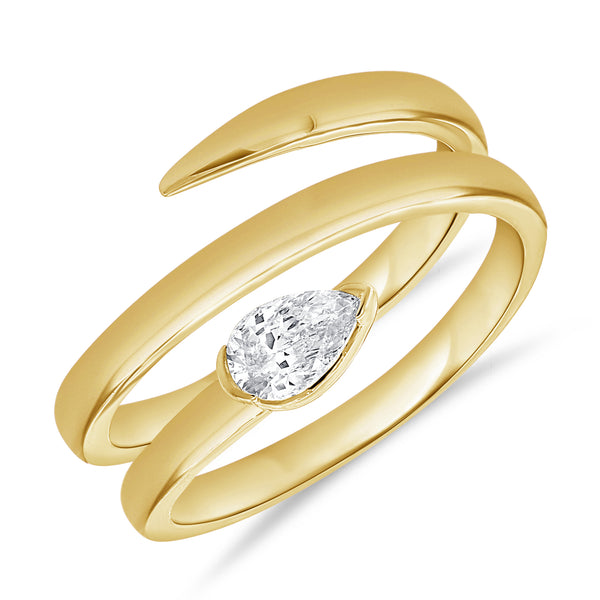 14K Gold Pear-Shaped Diamond Wrap Ring (0.29 Carat) – Bezel-Set Solitaire Band in White, Yellow, or Rose Gold