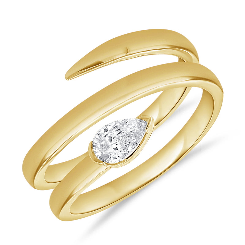 14K Gold Pear-Shaped Diamond Wrap Ring (0.29 Carat) – Bezel-Set Solitaire Band in White, Yellow, or Rose Gold