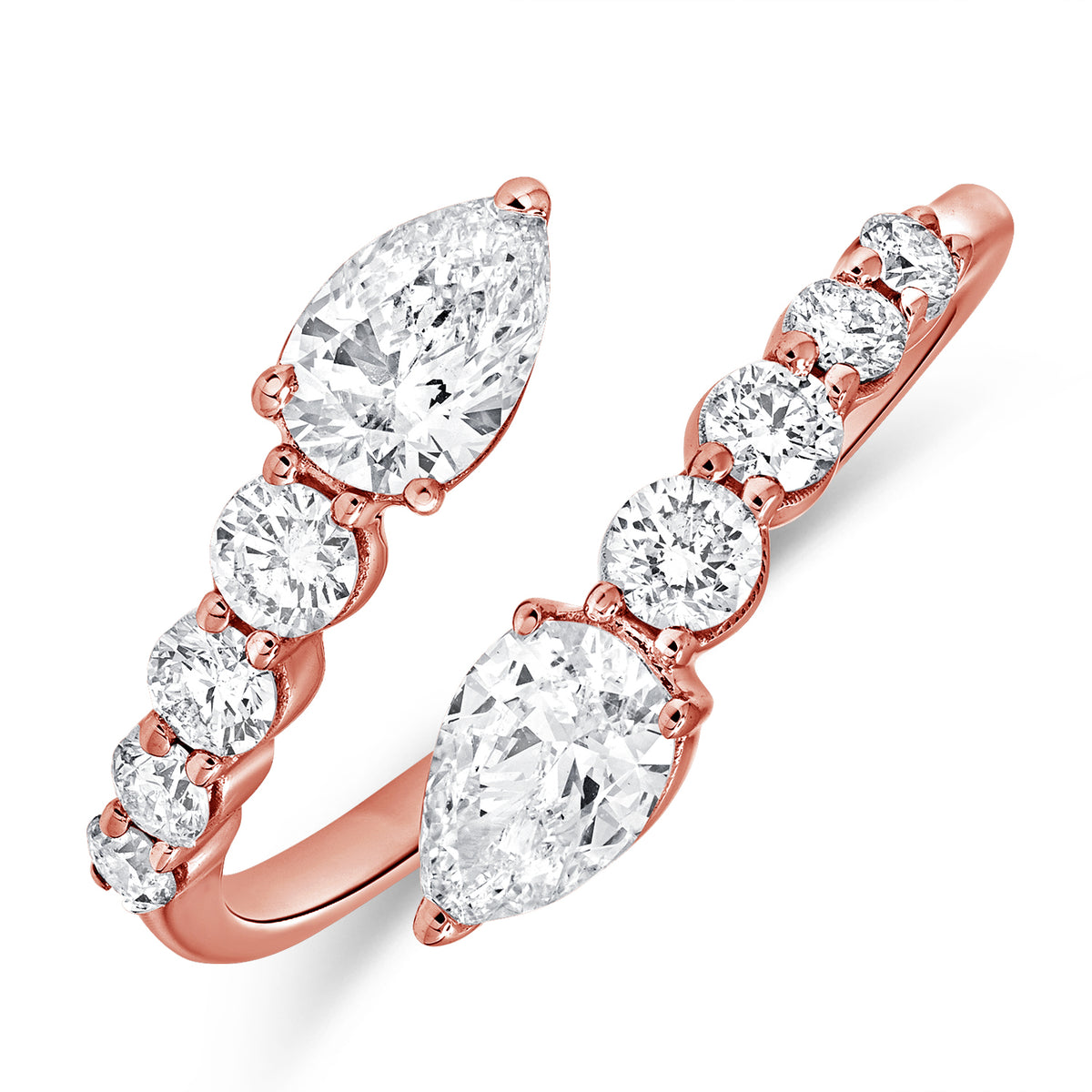 14K Gold Pear & Round Diamond Wrap Ring - 1.10 Carat