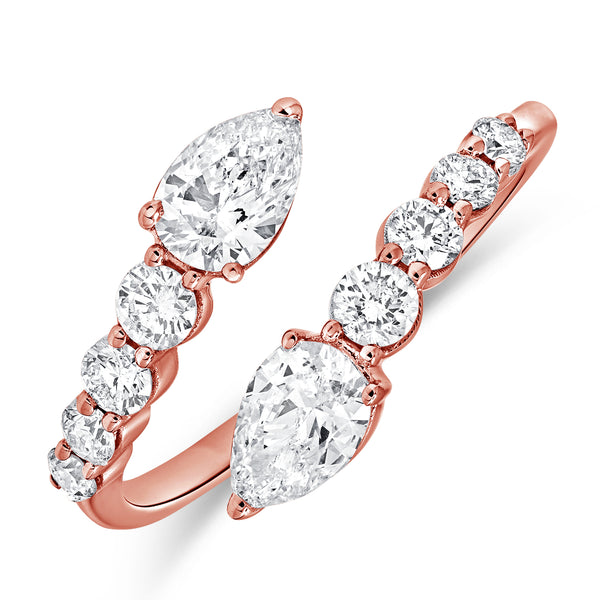 14K Gold Pear & Round Diamond Wrap Ring (1.10 Carat) – Open Band Statement Ring in White, Yellow, or Rose Gold