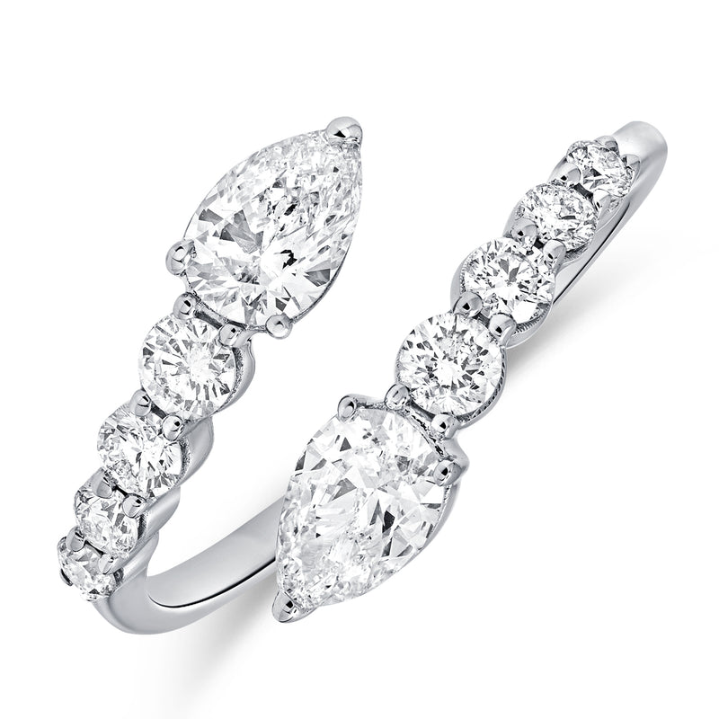 14K Gold Pear & Round Diamond Wrap Ring (1.10 Carat) – Open Band Statement Ring in White, Yellow, or Rose Gold