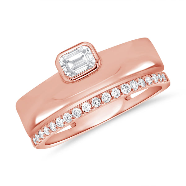 Sleek 14K Gold Emerald-Cut & Round Diamond Ring