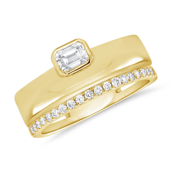 Sleek 14K Gold Emerald-Cut & Round Diamond Ring