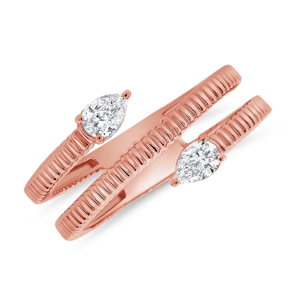 14K Gold Pear-Shaped Diamond Wrap Ring (0.32 Carat) – Fluted Open Band in White, Yellow, or Rose Gold