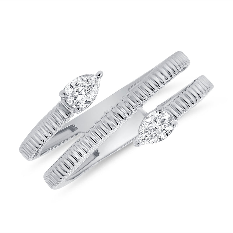 14K Gold Pear-Shaped Diamond Wrap Ring (0.32 Carat) – Fluted Open Band in White, Yellow, or Rose Gold