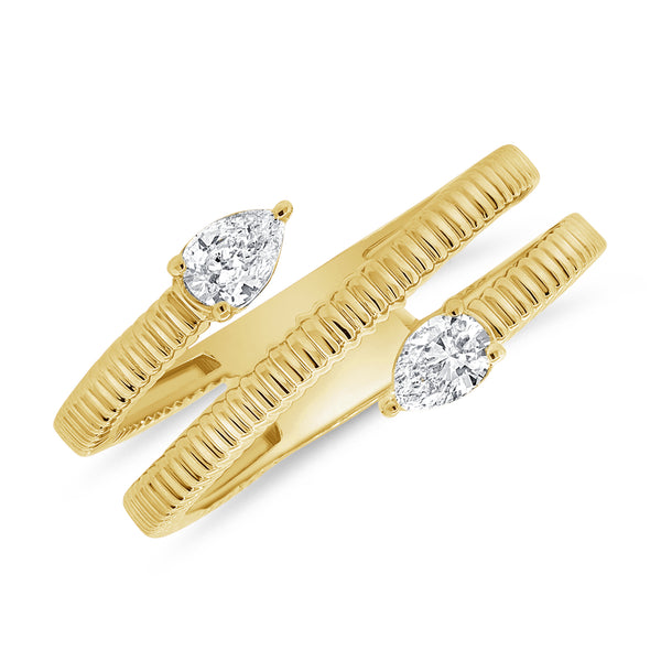 14K Gold Pear-Shaped Diamond Wrap Ring (0.32 Carat) – Fluted Open Band in White, Yellow, or Rose Gold