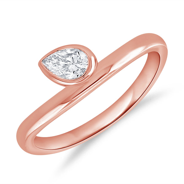 14K Gold Pear-Shaped Diamond Solitaire Ring (0.33 Carat) – Modern Bezel-Set Design in White, Yellow, or Rose Gold