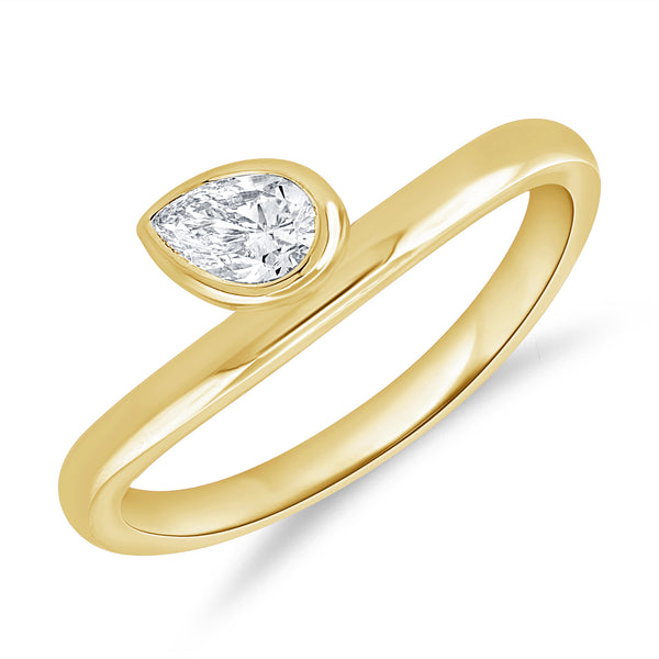 14K Gold Pear-Shaped Diamond Solitaire Ring (0.33 Carat) – Modern Bezel-Set Design in White, Yellow, or Rose Gold