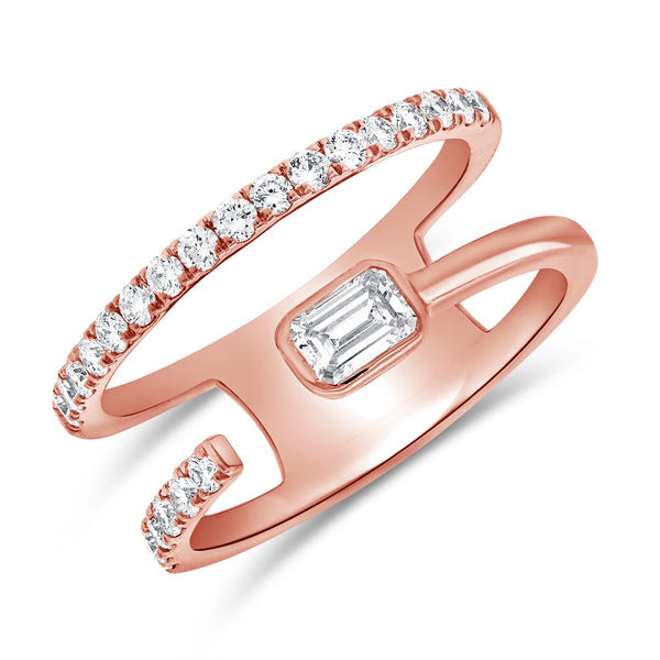 14K Gold Emerald & Round Diamond Ring (0.63 Carat) – Open Band Statement Ring in White, Yellow, or Rose Gold