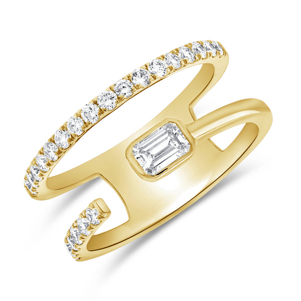14K Gold Emerald & Round Diamond Ring (0.63 Carat) – Open Band Statement Ring in White, Yellow, or Rose Gold