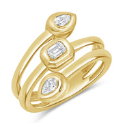 0.36 Carat Emerald Cut and Pear Shaped Diamond Bezel Ring in 14K White, Yellow, or Rose Gold