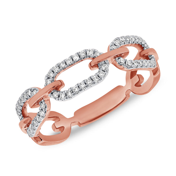 Diamond Link Chain Ring in 14K Gold – 0.19 Carat Elegant Statement Ring