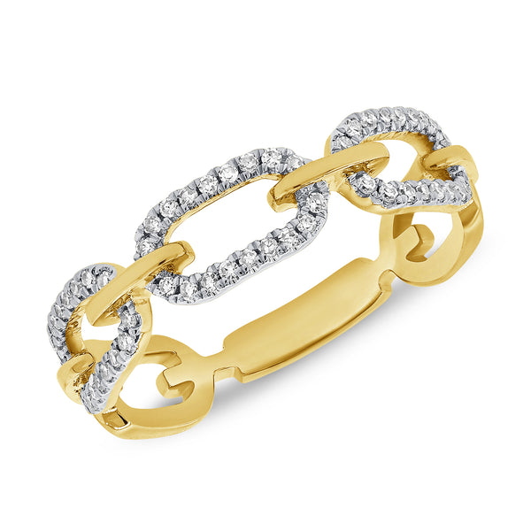 Diamond Link Chain Ring in 14K Gold – 0.19 Carat Elegant Statement Ring