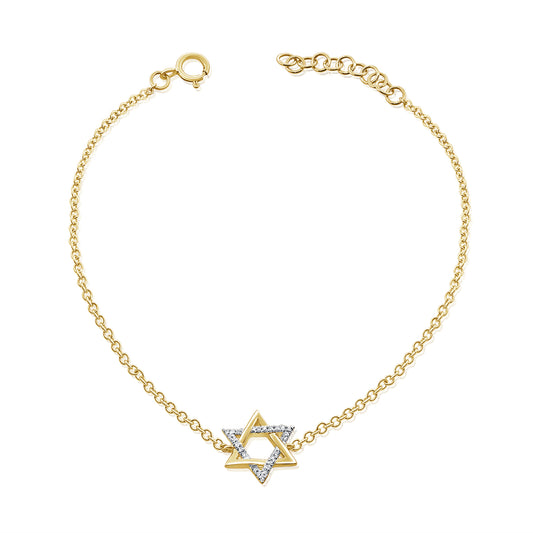 14K Gold Diamond Star of David Bracelet – 0.04 CT Chain Bracelet