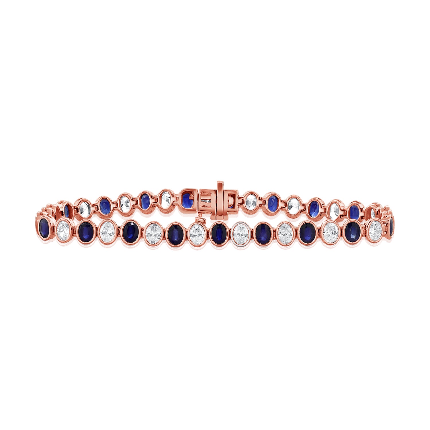 14K Gold 7.41ct Sapphire & Oval Diamond Tennis Bracelet