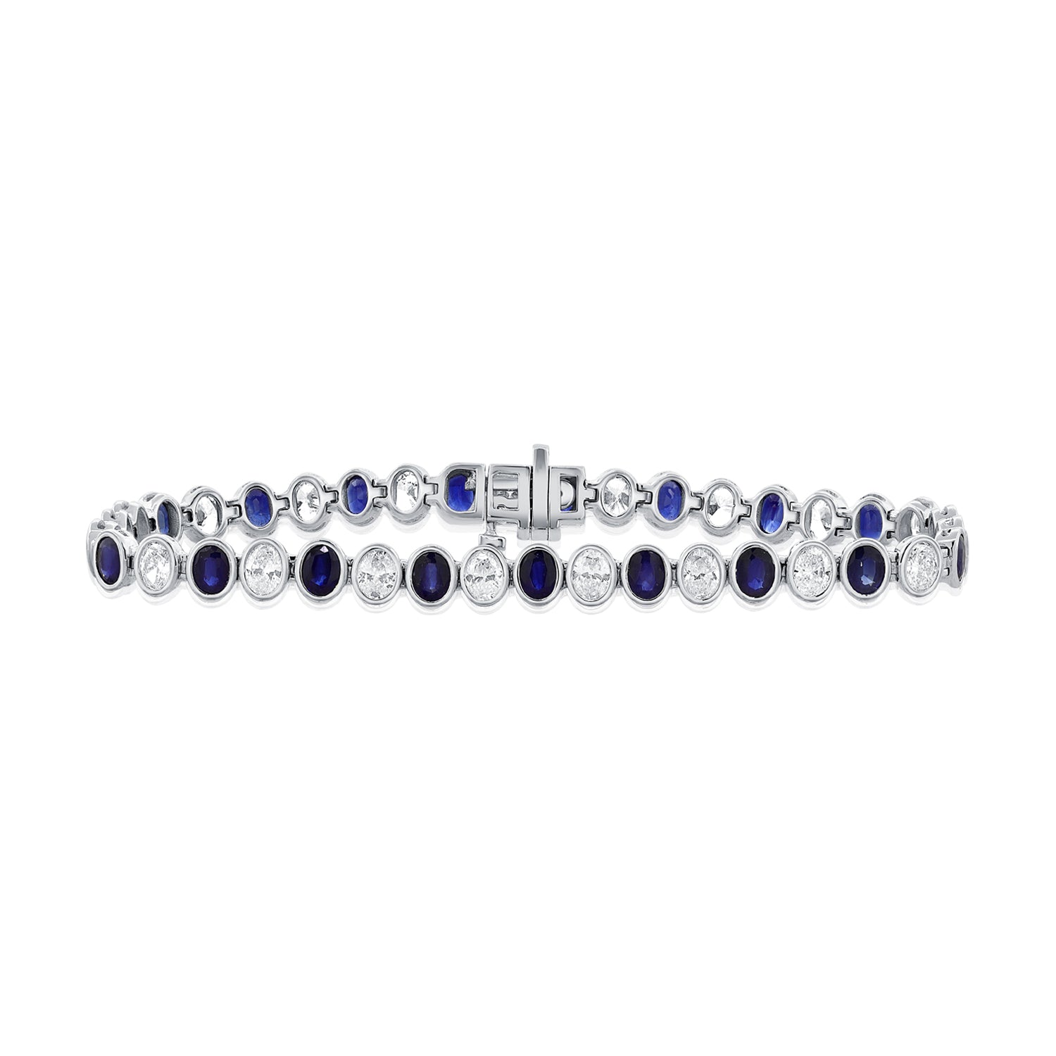 14K Gold 7.41ct Sapphire & Oval Diamond Tennis Bracelet
