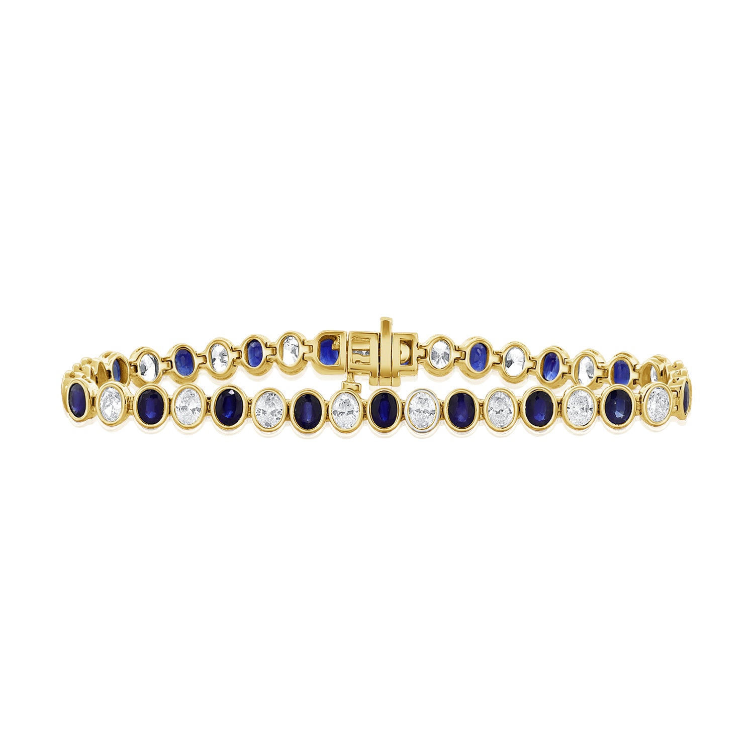 14K Gold 7.41ct Sapphire & Oval Diamond Tennis Bracelet