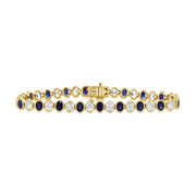 14K Gold 7.41ct Sapphire & Oval Diamond Tennis Bracelet