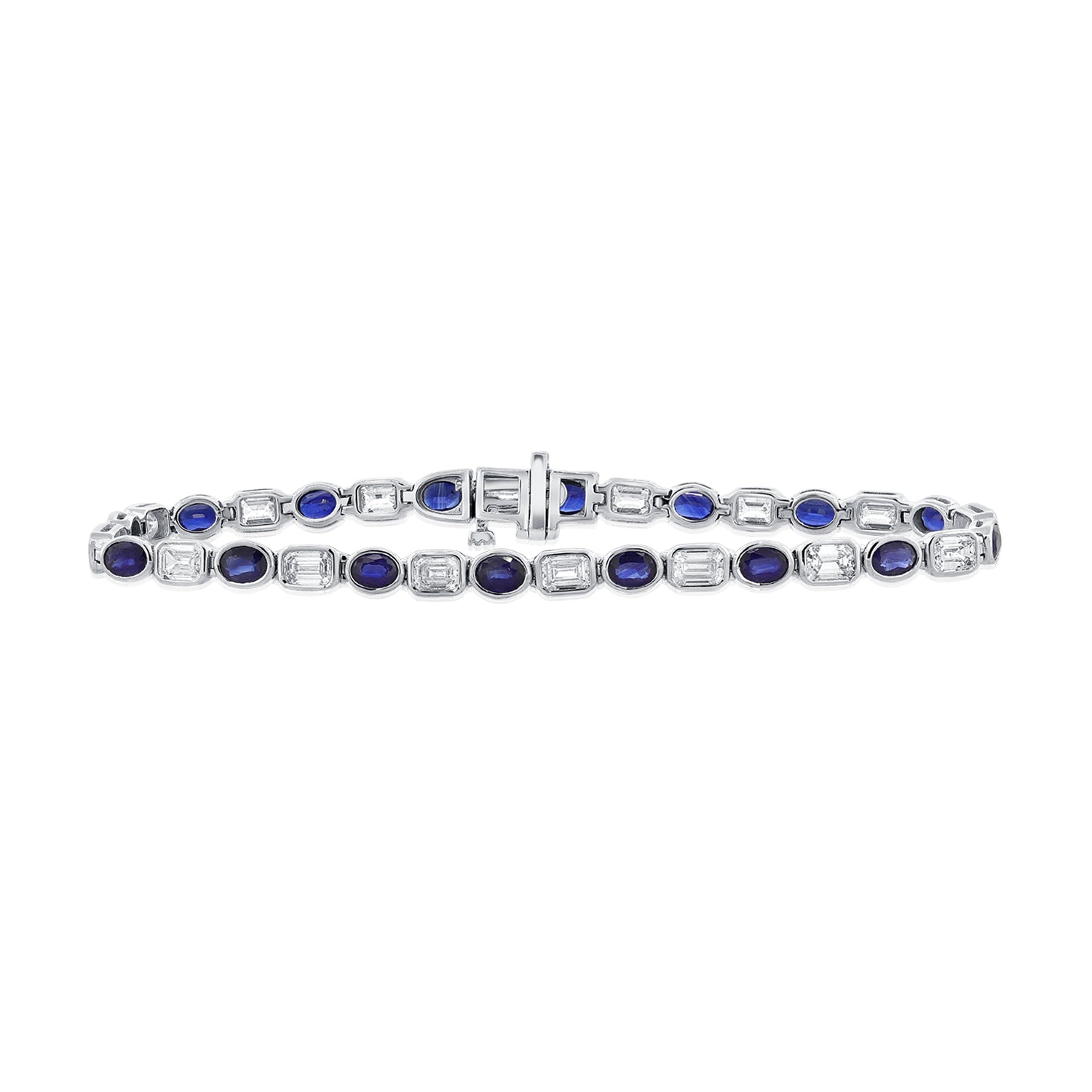 14K Gold 6.40ct Sapphire & Emerald-Cut Diamond Tennis Bracelet