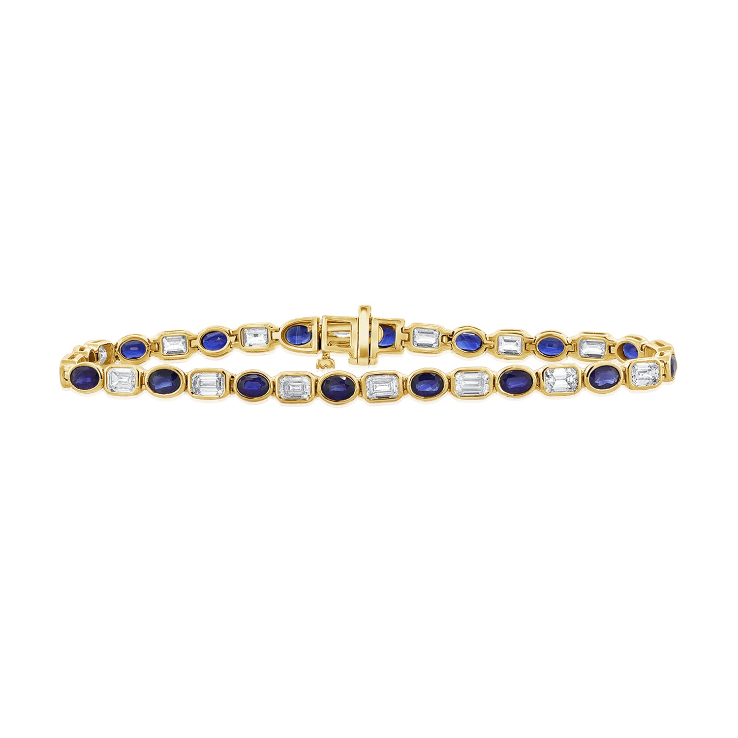 14K Gold 6.40ct Sapphire & Emerald-Cut Diamond Tennis Bracelet