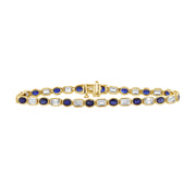 14K Gold 6.40ct Sapphire & Emerald-Cut Diamond Tennis Bracelet