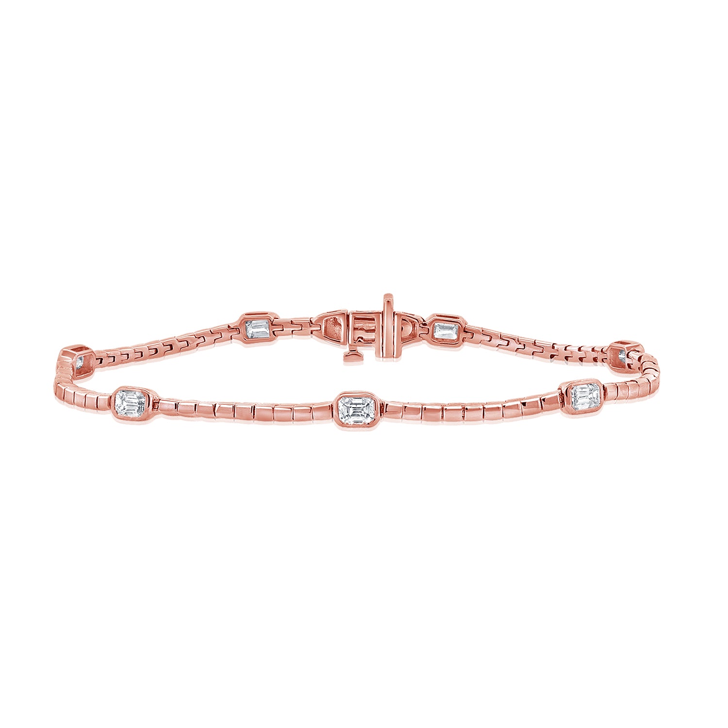 14K Gold 1.38ct Emerald-Cut Diamond Bezel Set Tennis Bracelet – 6.75 Inch